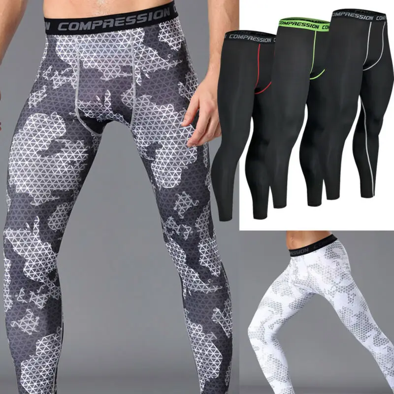 high quality Men Gym Compression Slim Tight Base Layer Sports Leggings Running Pants Trousers