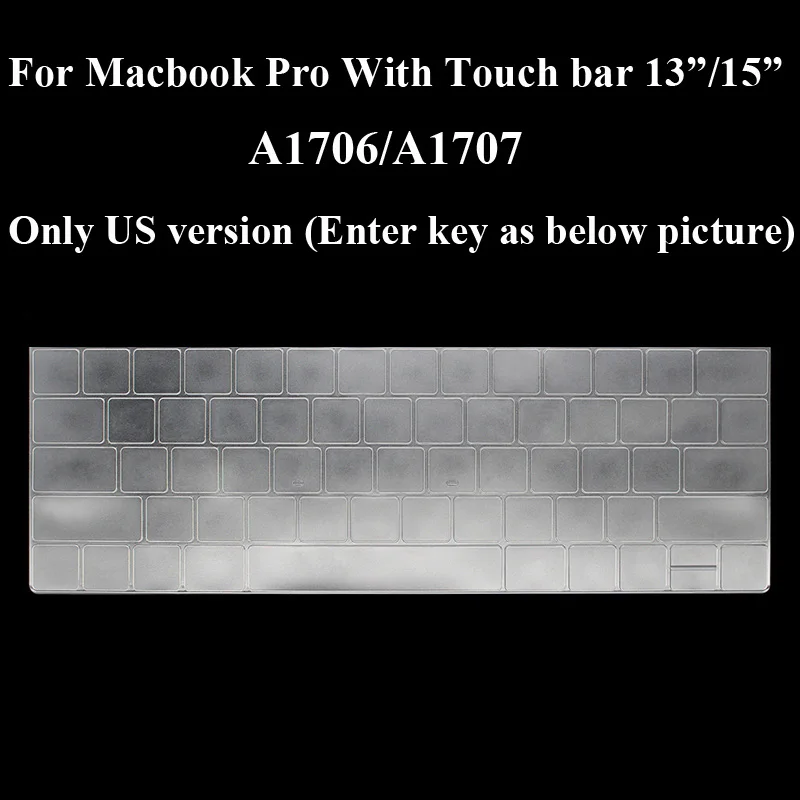 

For Macbook Touch Bar 13 15 A1706 A1989 A1707 US Silicone Keyboard Cover MacbookPro 13.3 15.4 TouchBar Keyboard Protector Retail