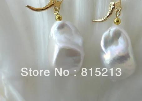 

wb00121 big 25mm baroque white reborn keshi freshwater pearl dangle earrings 14K/20