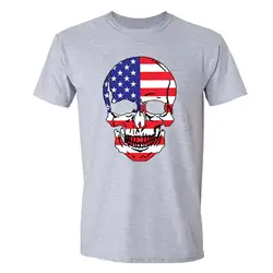 Череп с американским флагом 4 июля футболка одежда День мертвых США Прайд Рубашка Серый