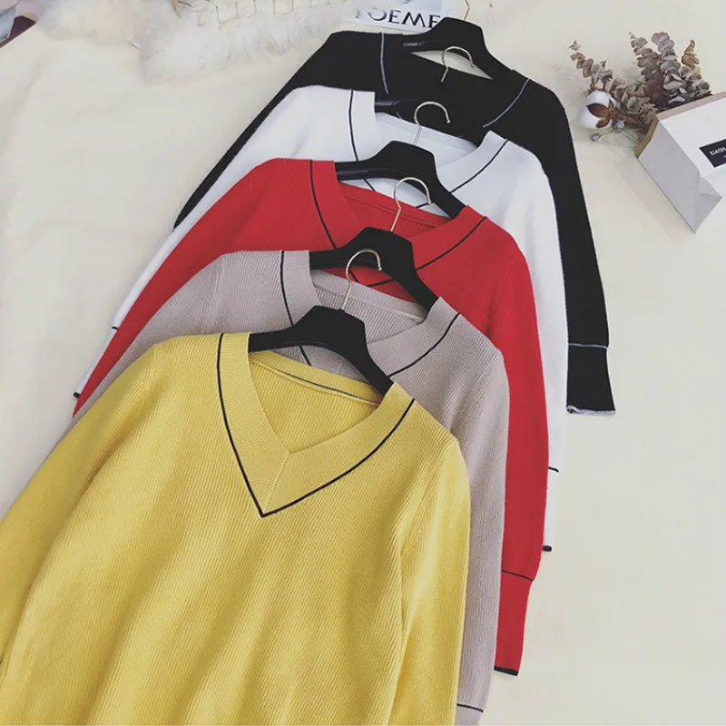 Sweater female 2019 autumn new Korean version of the V-neck sweater multi-color selection loose thin bottoming sweater sweater Sweater female 2019 autumn new Korean version of the V-neck sweater multi-color selection loose thin bottoming sweater sweater
