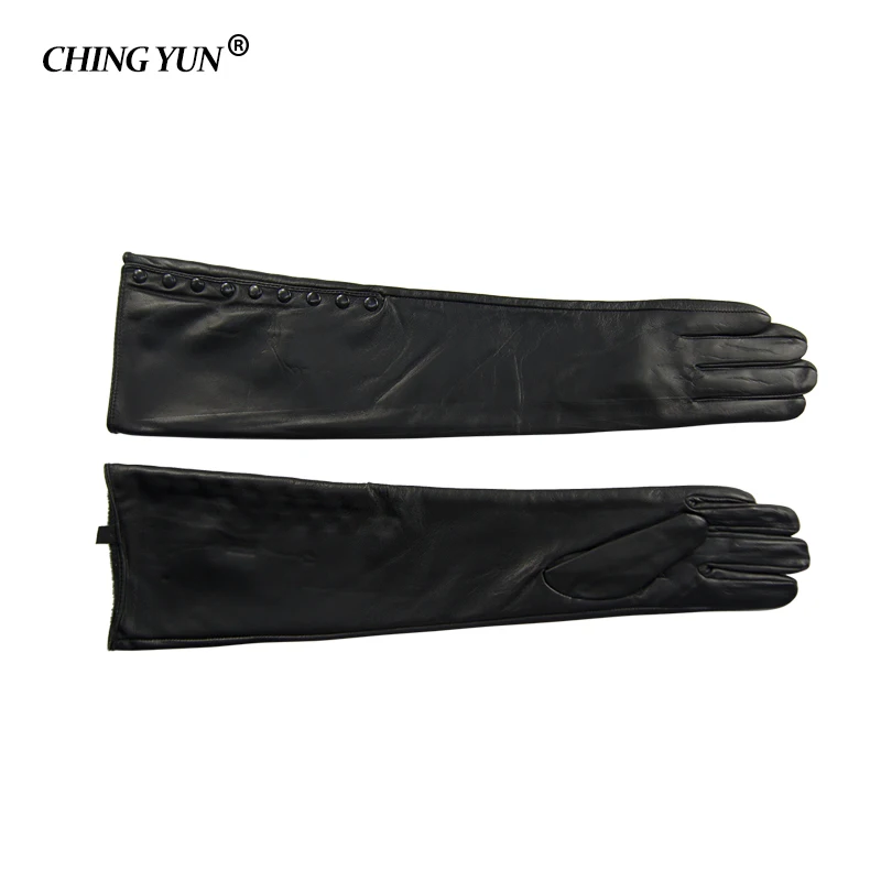 Winter Warm Long Sleeved Gloves Women's Arm Sleeves Genuine Leather Sheepskin Cashmere Lady Mittens Many Riveted Buttons Gloves Winter Warm Long Sleeved Gloves Women's Arm Sleeves Genuine Leather Sheepskin Cashmere Lady Mittens Many Riveted Buttons Gloves