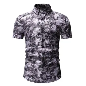 

Summer Men Shirt Floral Casual Short-sleeved Flower Hawaiian Shirt Male Blouse Men Blue Gray Fashion Camisa masculina