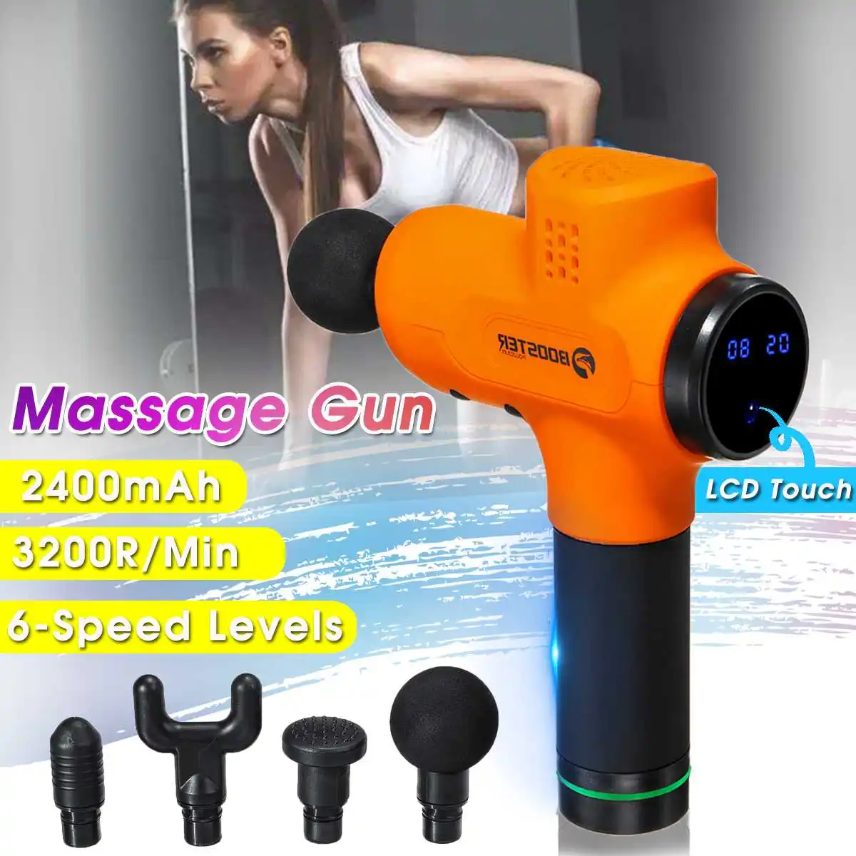 

DC 24V 3200r/min Muscle Massager 6 Files Deep Tissue Massage Gun LCD Touch Screen Electric Body Muscles Relief