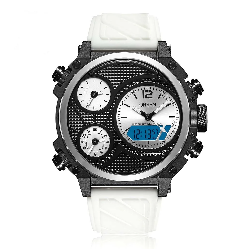 Новые модные брендовые кварцевые цифровые часы OHSEN для мужчин, светодиодный водонепроницаемый спортивный ремешок для мужчин, резиновый ремешок, красный циферблат, наручные часы с будильником Relogios