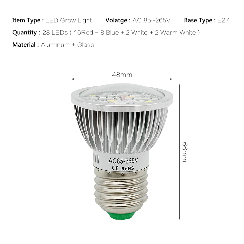 Полный спектр 5730 E27 28 Вт 28 SMD СВЕТОДИОДНЫЙ светильник для выращивания растений 220 В 110 В лампа для выращивания растений для комнатных цветов Гидропоника коробка палатка