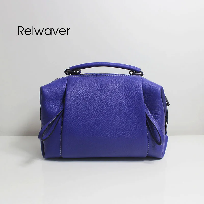 

Relwaver real leather shoulder bag elegant blue purple natural cowhide women handbag soft 2 pockets brief small messenger bag