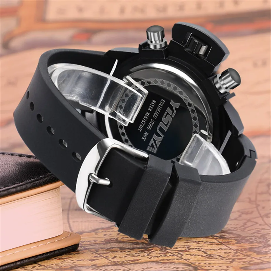YISUYA Men Wristwatches Pilot Style Japan Quartz Watch Date Day Six Hands Silicone Band  Chronograph Aviator Boy birthday Gift (5)