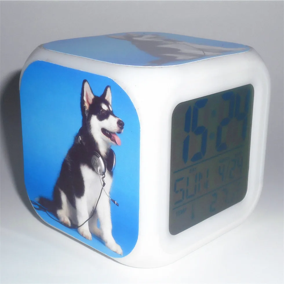 New Led Alarm Clock Siberian Husky Dog Creative Desk Table Clock