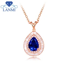 Настоящее твердое розовое золото 18 К любящее натуральное Танзанит свадебное ожерелье с кулоном багет алмаз для женщин обручальное ювелирное изделие подарок