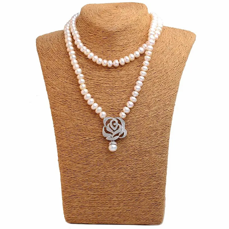 Настоящее пресноводное длинное жемчужное ожерелье для женщин, натуральный жемчужный кулон ожерелье 925 серебряные ювелирные изделия Свадебные Лучшие подарочные коробки белый
