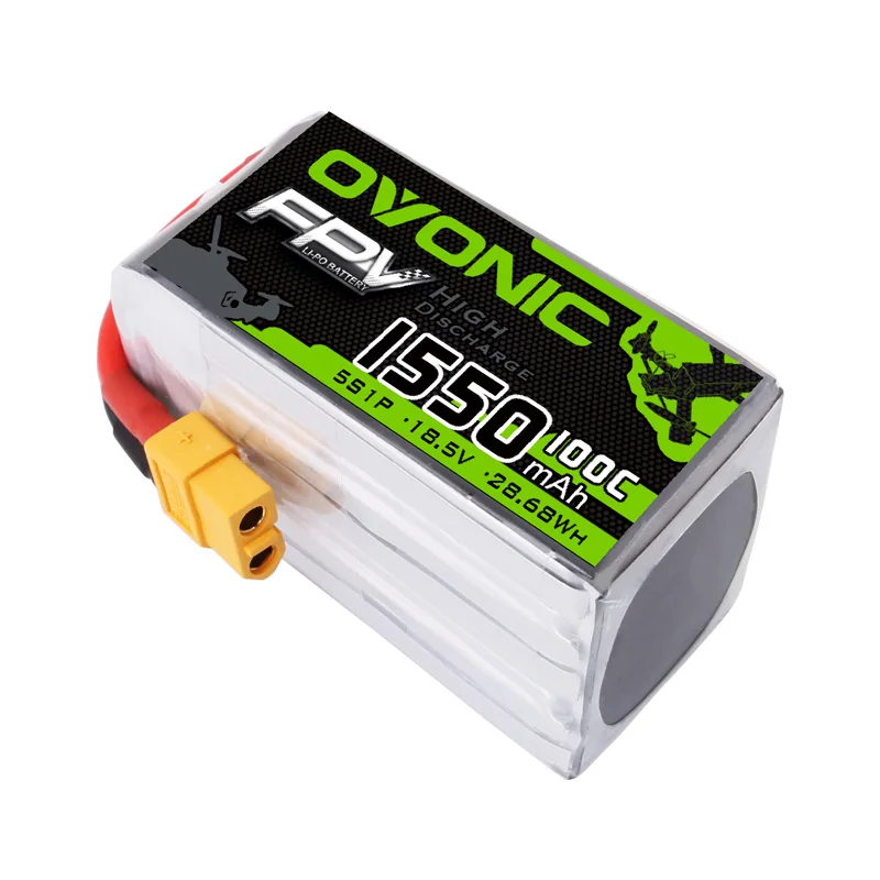 2PCS Ovonic 18.5V 1550mAh 100C 5S1P LiPo Battery Pack with XT60Plug for Tiny Quad RC Airplane Small Helicopter DIY Parts