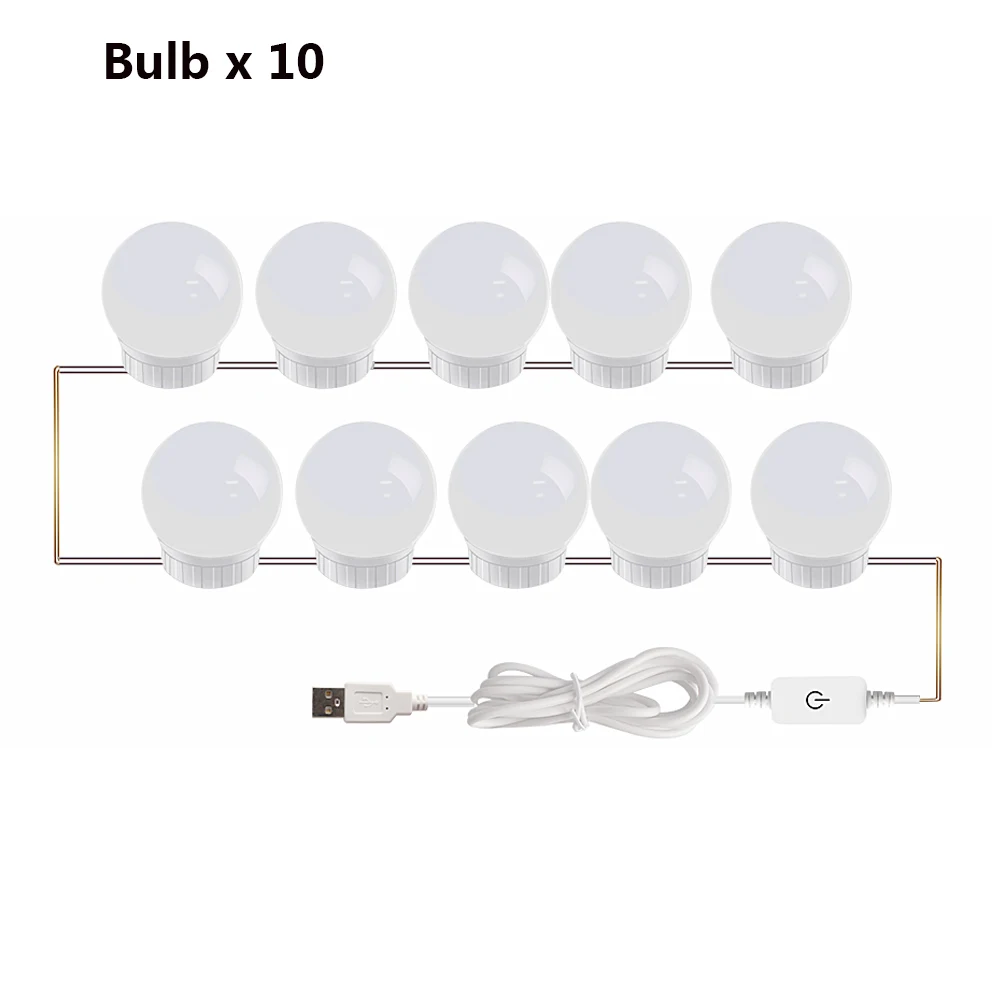 Hollywood Vanity Mirror Lights Dressing Table Makeup Lighting USB Adapter LED Vanity Light with Dimmable Light Bulb for Bathroom - Испускаемый цвет: 10 Bulbs