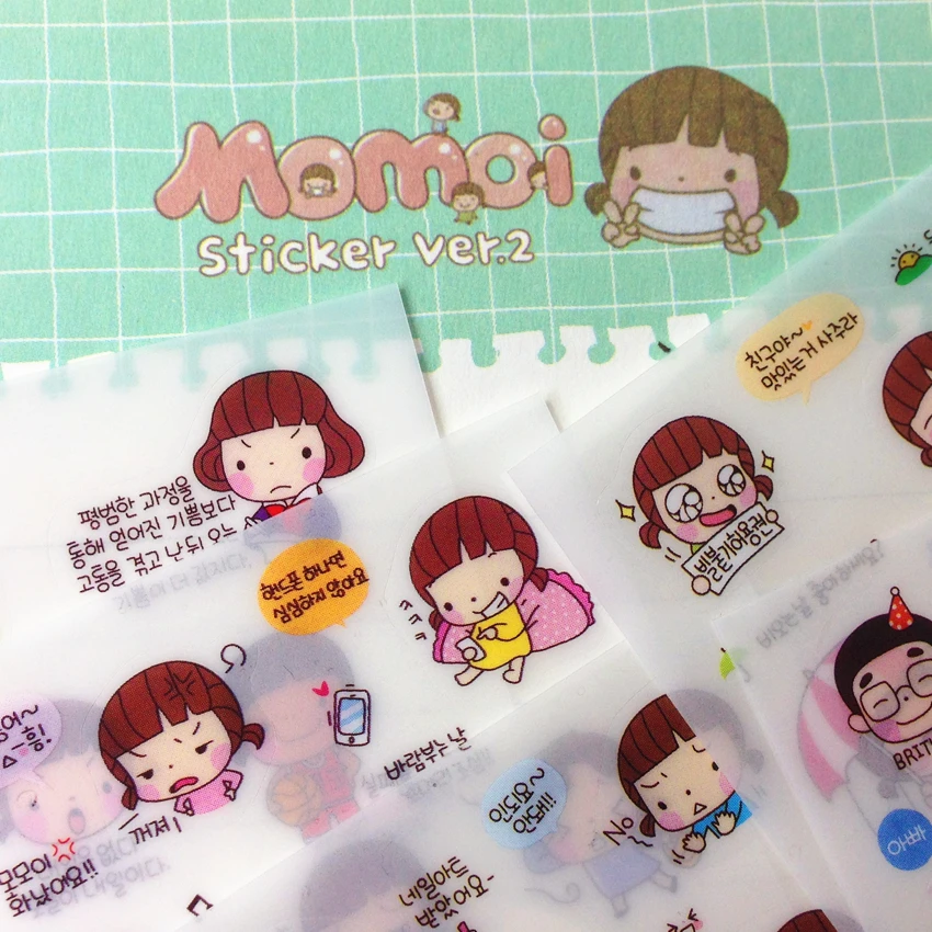

6sheets/pack/lot Kawaii Korea Momoi Girl transparent PVC sticker Students'Cute mini diary sticker for decoration for phone deco
