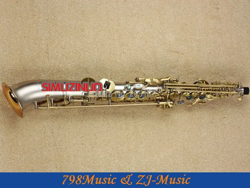 Satin Silver Gold Curved bell Soprano saxophone Bb key to High F key and G Key