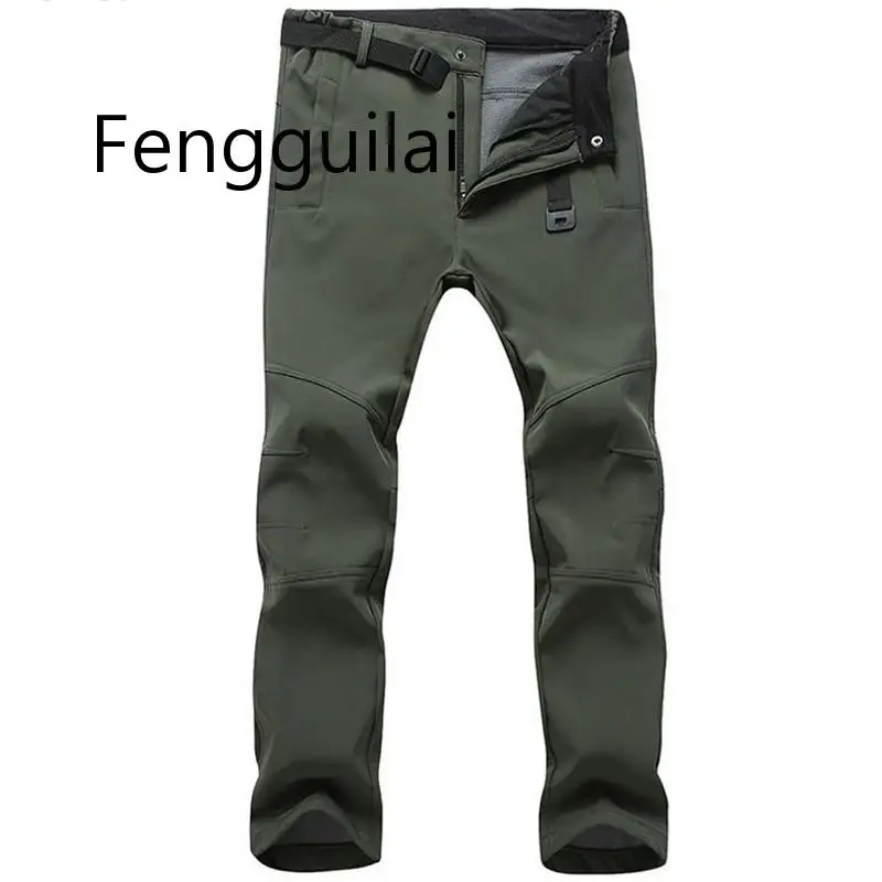 

2019 Warm pants Stretch Waterproof Pants Men Casual Winter Thick Warm Fleece Shark Skin Trousers Male Windbreaker Sweatpants Me