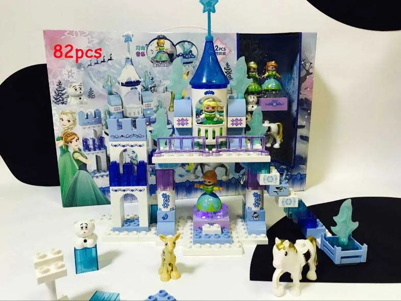 GOROCK большой строительный блок лед снег принцесса замок с светильник музыка кирпич лошадь Карета для маленьких девочек игрушки совместим с Duplo - Цвет: 82pc swithout box