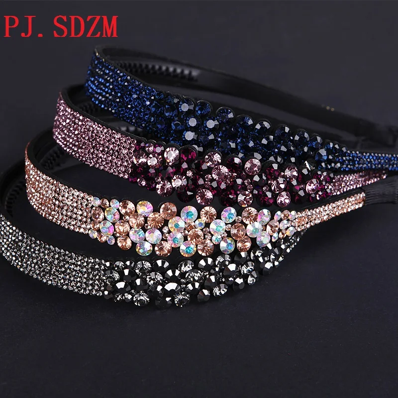 

Korea Full Crystal Wide Hairband Rhinestone Non-slip Hair Accessories with Teeth Brief Fashion Women Hair Decoration Chic HB0009
