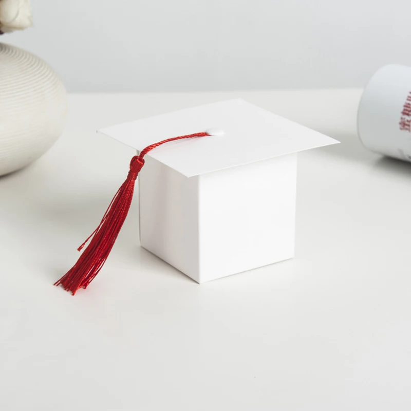 HOMEBEGIN 50 шт. доктор шляпа кепки коробка конфет Выпускной украшения для торжеств и вечеринок Конфеты пользу коробки Выпускной подарочная упаковка коробка - Цвет: White