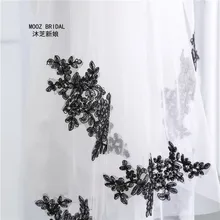 Длина затылка локтя чёрная аппликация два слоя Дешевые Короткие Свадебные вуали