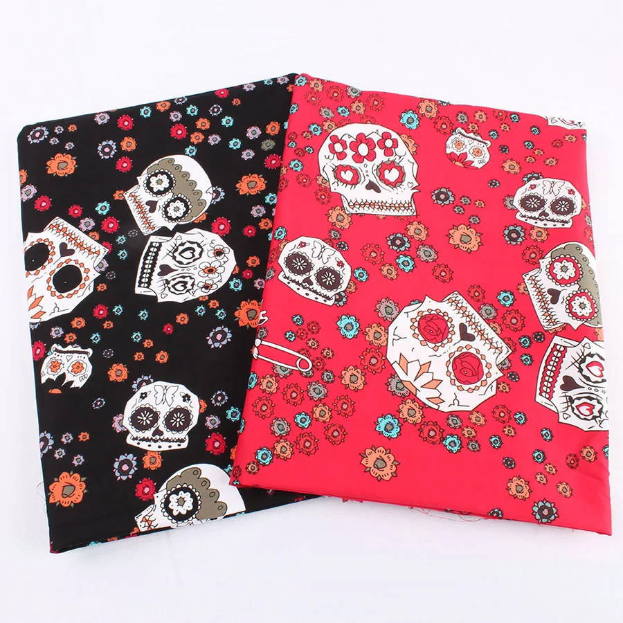 

Novelty Flower Skulls Cotton Fabric Abstract printed Cotton Twill DIY Sewing Patchwork sold by Yard