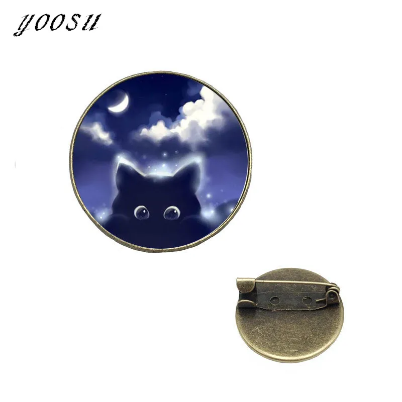 Cartoon Cat Brooches Lovely Jewelry Wearable Art Charms Baby Glass Cabochon Dome Animal Brooch Pins Cute Gifts | Украшения и