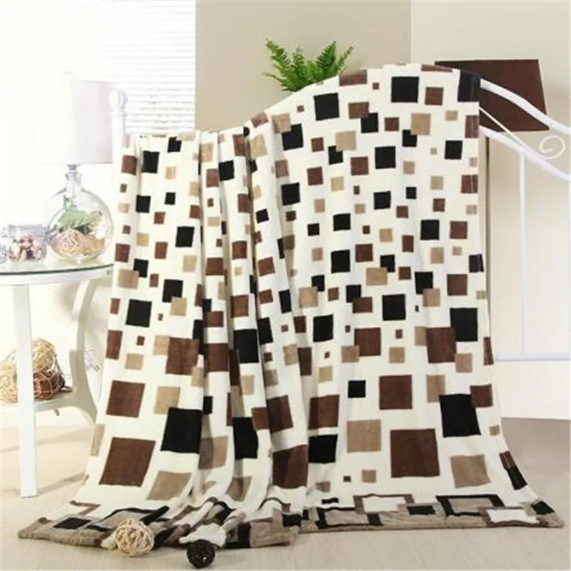 

4sizes Home textile Square plaid Japan Style Printed 200cmX230cm Geometric Chocolate Hand Wash a warm flannel blanket on the bed