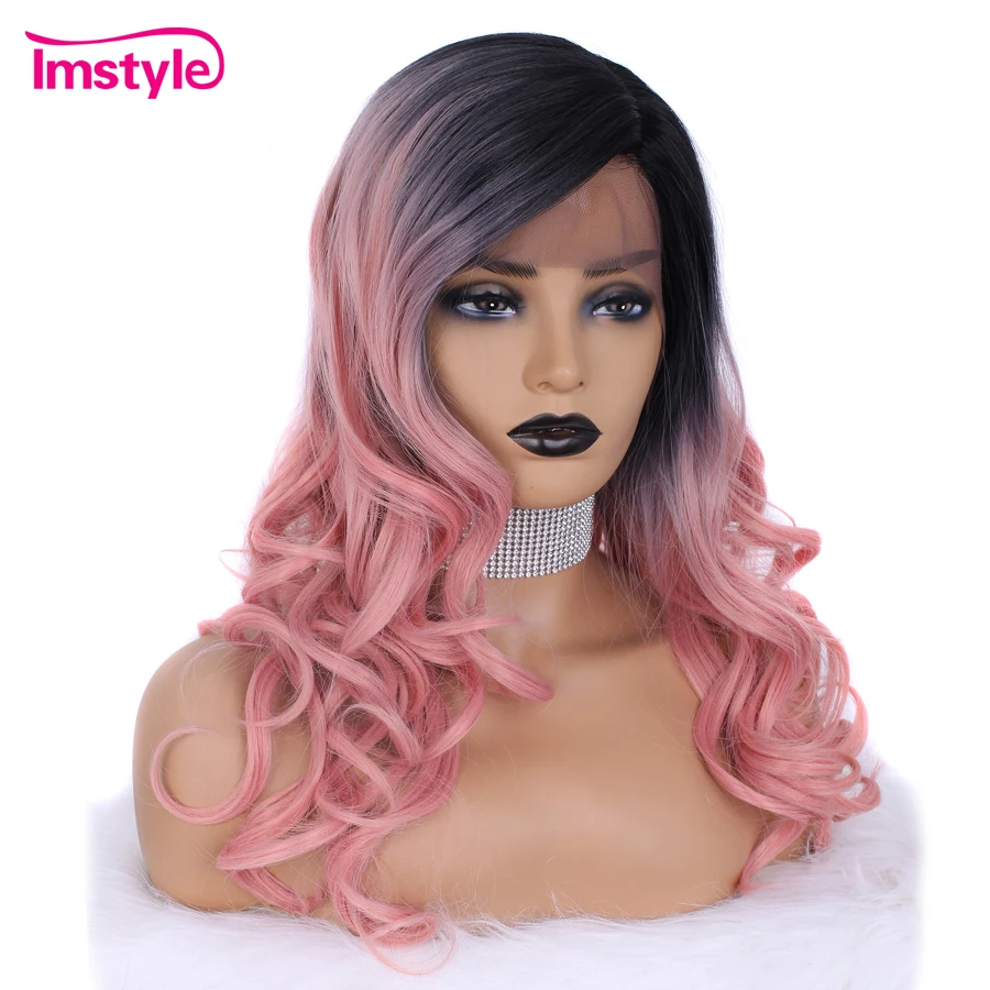 Imstyle розовые парики Омбре волнистые синтетические кружевные передние для женщин