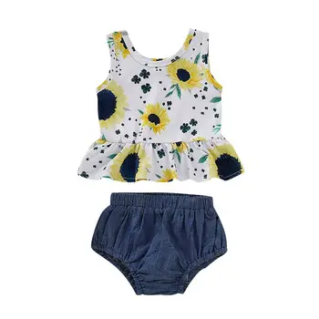 

Newborn Baby Girls Clothes Tops Sunflower Print Tank Top Shorts Pants Outfits