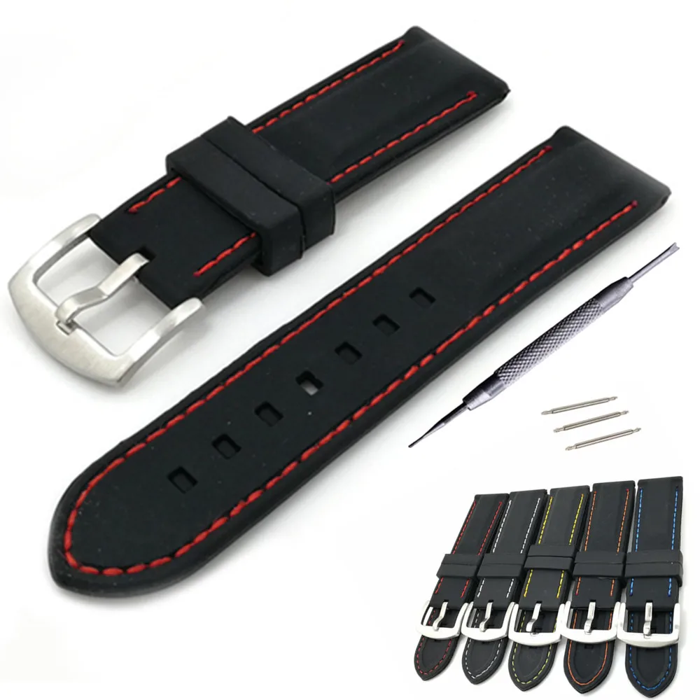 

20mm 22mm 24mm 26mm Black Silicone Rubber Watch Band Watch Strap Waterproof Watchbands thicken 316L Steel Buckle