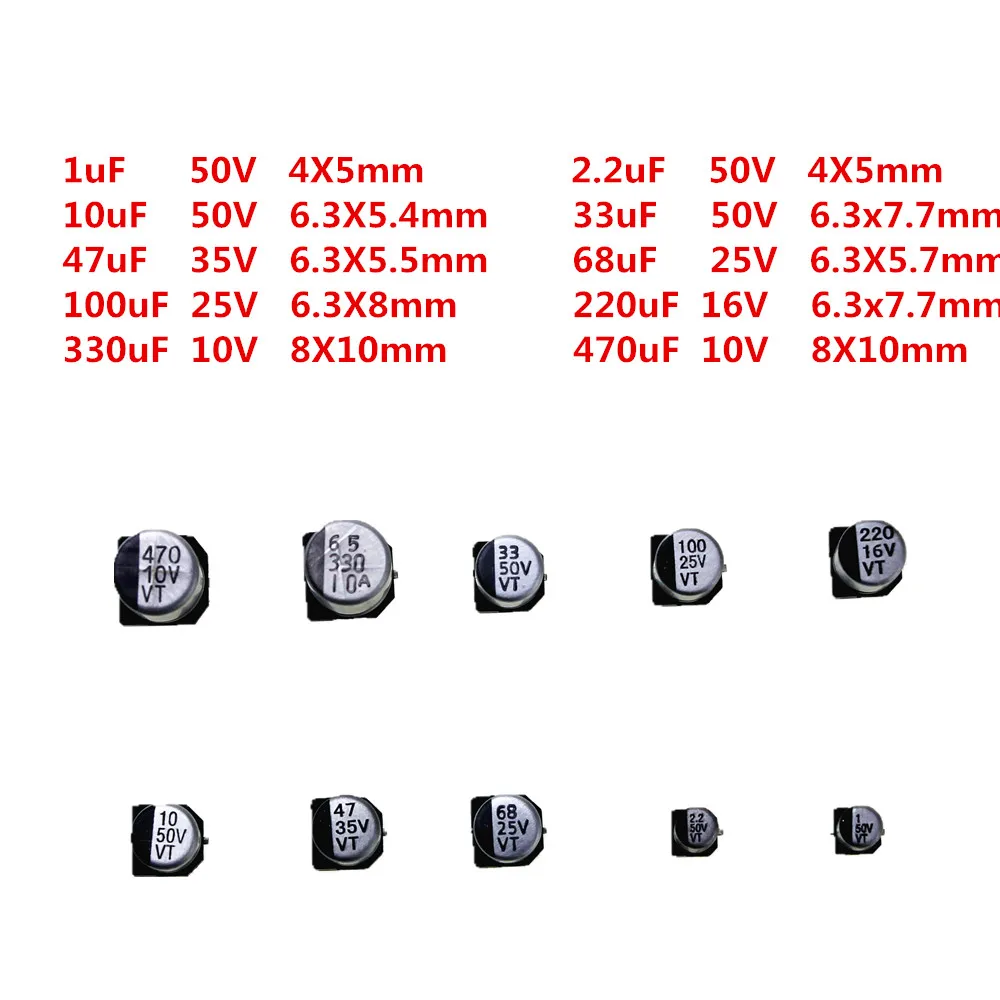 200 шт. 10 типов электролитический конденсатор для поверхностного монтажа Ассорти Diy Kit 10V~ с алюминиевой крышкой, 50В 1 мкФ~ 470 мкФ с ящик для хранения