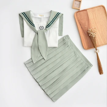 

My Hero Academia Uniform jyoshi koukousei Cosplay Costume S-XXL Matcha Green Color Sailor Suits Skirt Short Long Sleeve Shirt