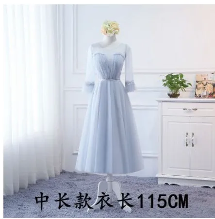 Vestido De Noiva Новое серое платье подружки невесты длинное плиссированное платье с коротким рукавом для выпускного вечера Недорогое Платье для свадьбы - Цвет: grey tea-length d