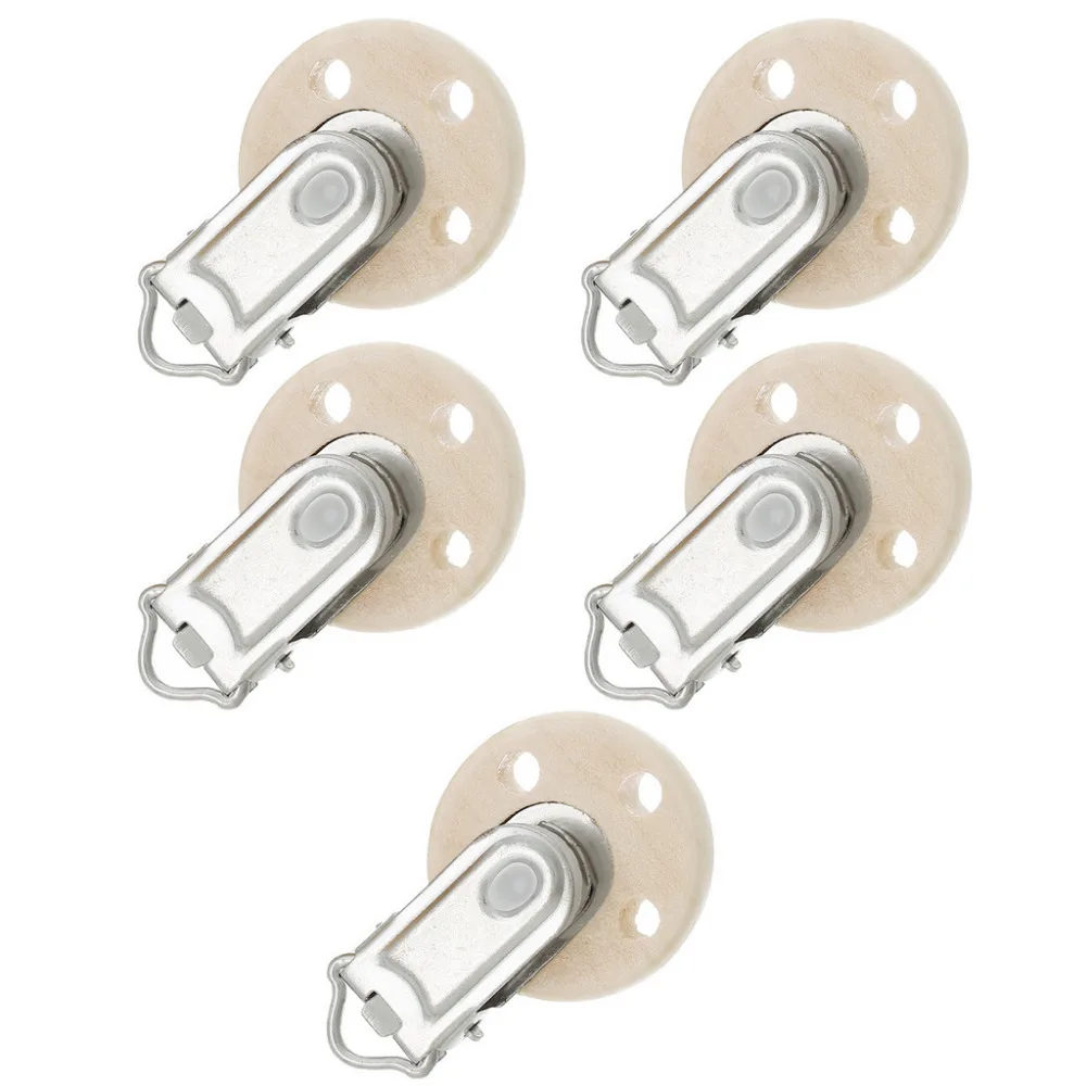 Hot Selling 5Pcs New Wood Home Baby Round Pacifier Clip Metal Holders 3 Hole 4.4cm x 2.9cm #330