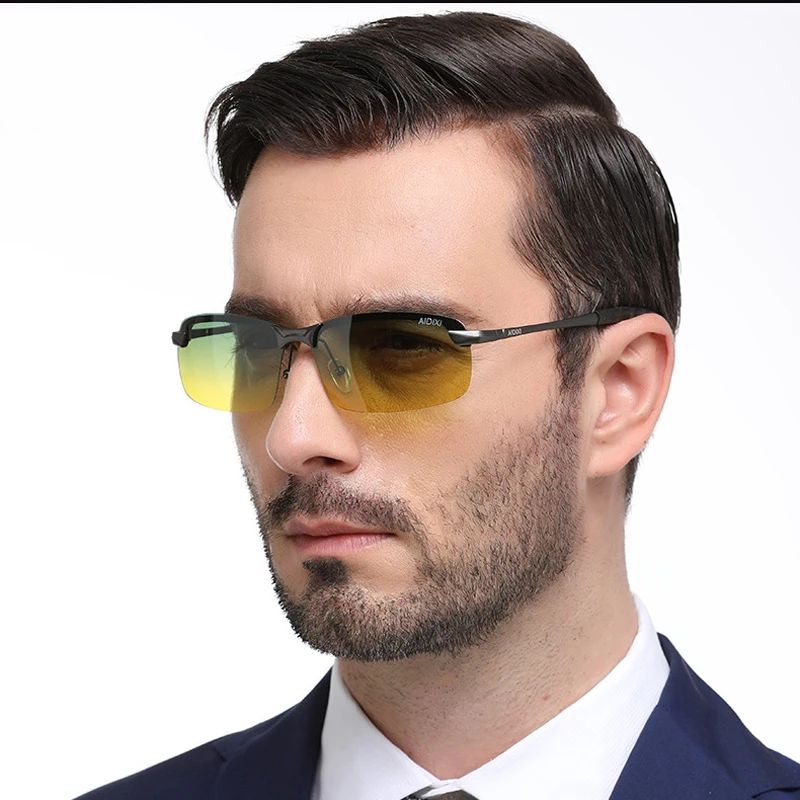 

Day Night Vision Polarized Goggles Sunglasses For Men Driving Glasses Anti-Glare Yellow Lens Rimless Mirror Sun Glasses Oculos