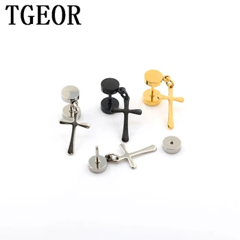

free shipping new arrival ear piercing fake earring 30pcs 1.2*6*6/6mm surgical Stainless Steel dangle cross fake plugs