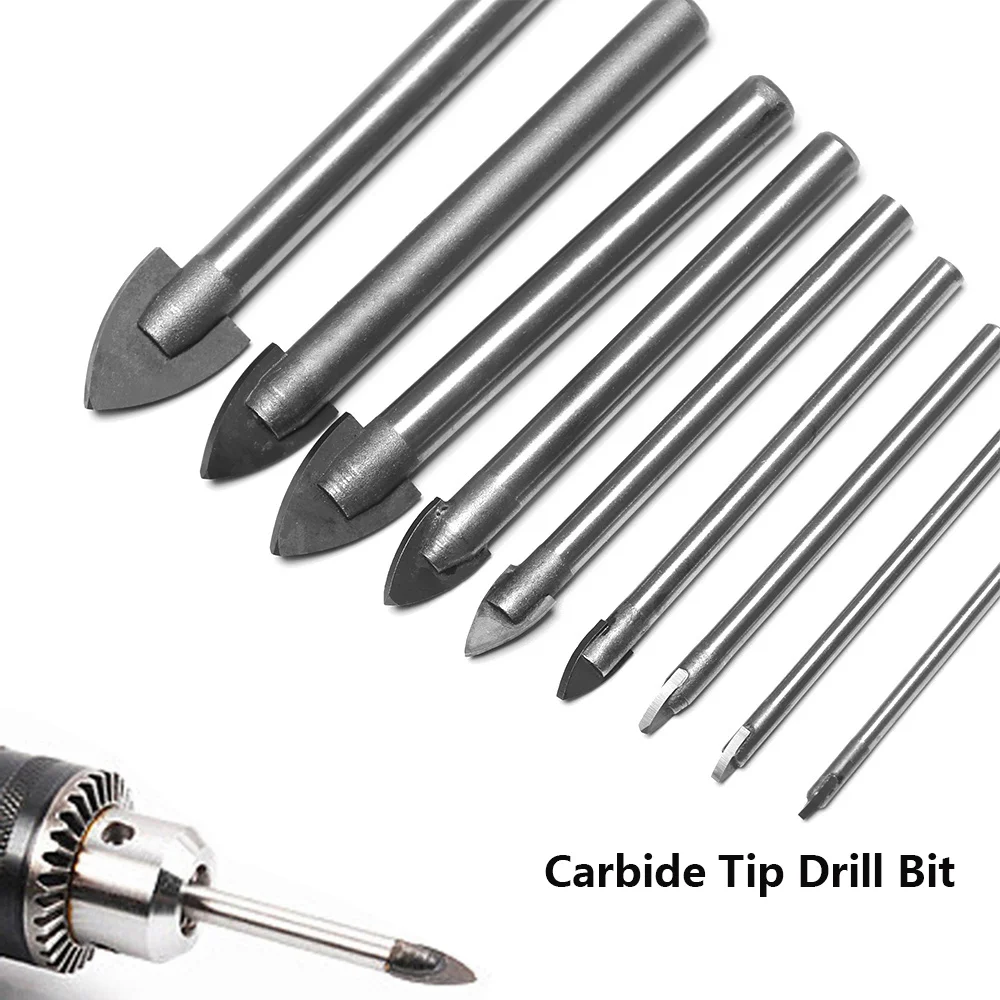 

9Pcs 3-16mm Glass Drill Bit Set Tungsten Carbide Tipped Ceramic Tile Cutter with 1/4" Hex Shank Power Tools Accessories