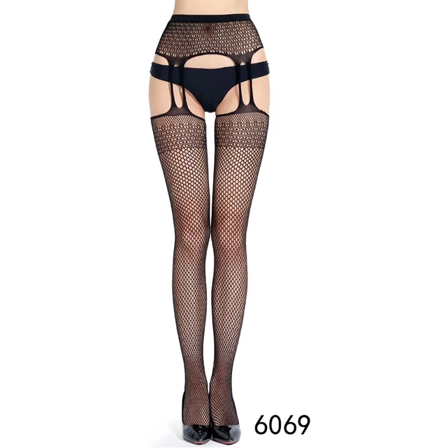 Women Sexy Transparent Slim Fishnet Pantyhose Club Party Net Holes Black Tights Thigh High Stockings Small/Middle/Big Mesh - Цвет: S5003-69