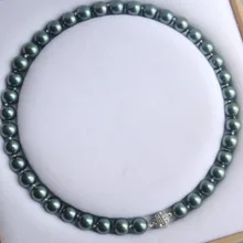 Горячая распродажа стиль >>>>>! 10 мм к югу оболочки жемчужное самоцветы круглый бусины ожерелье магнит застежка класса ааа / A05