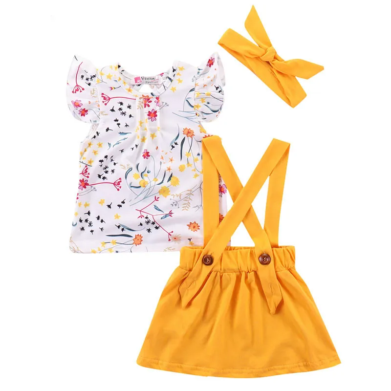 

New Baby Girl Clothes Set Headband Toddler Overalls Shorts Baby Summer Kids Clothing Set Infant Clothes Outfits Bib Pant+Top P40