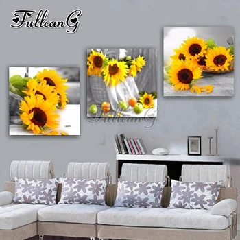 

FULLCANG 3 pieces diamond painting "sunflower and fruit" diy triptych mosaic cross stitch 5d embroidery full square drill G1281