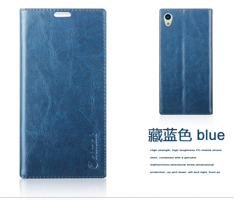 Чехол на присоске для sony Xperia Z5 E6603 E6633 E6653 E6683, высокое качество, натуральная кожа, откидная подставка, сумка для мобильного телефона+ Бесплатный подарок - Цвет: Темно-синий