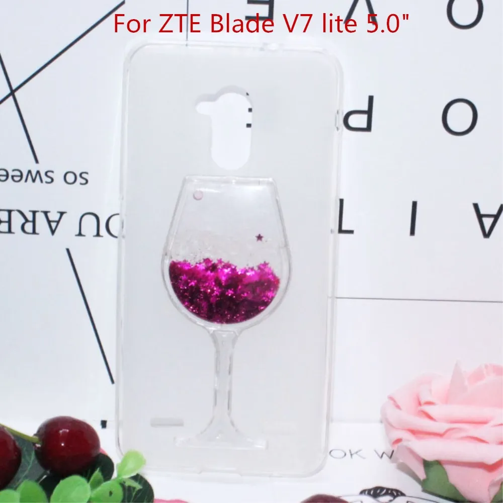 

Soft Silicone Case Cover For ZTE Blade V7 lite 5.0" Quicksand Rhinestone Red Wine Glass Pattern Fundas Capa