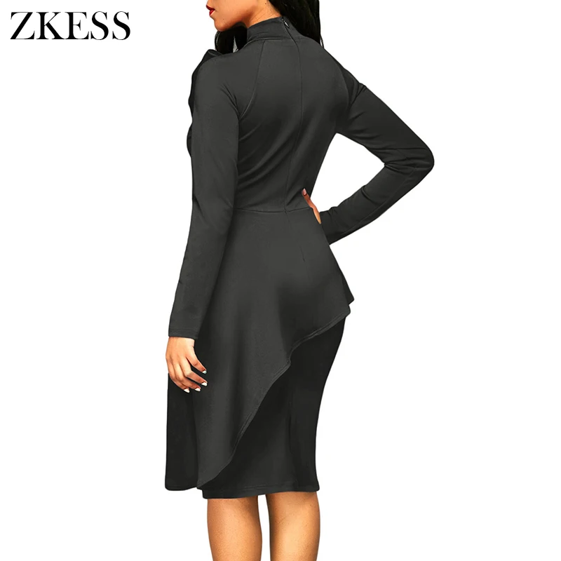 Grey-Asymmetric-Peplum-Style-Pussy-Bow-Dress-LC61826-11-2 