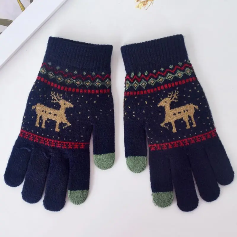 Для женщин девушки зима превосходный сенсорный экран Полный пальцами перчатки утепленные Симпатичные Лось Этническая Геометрическая