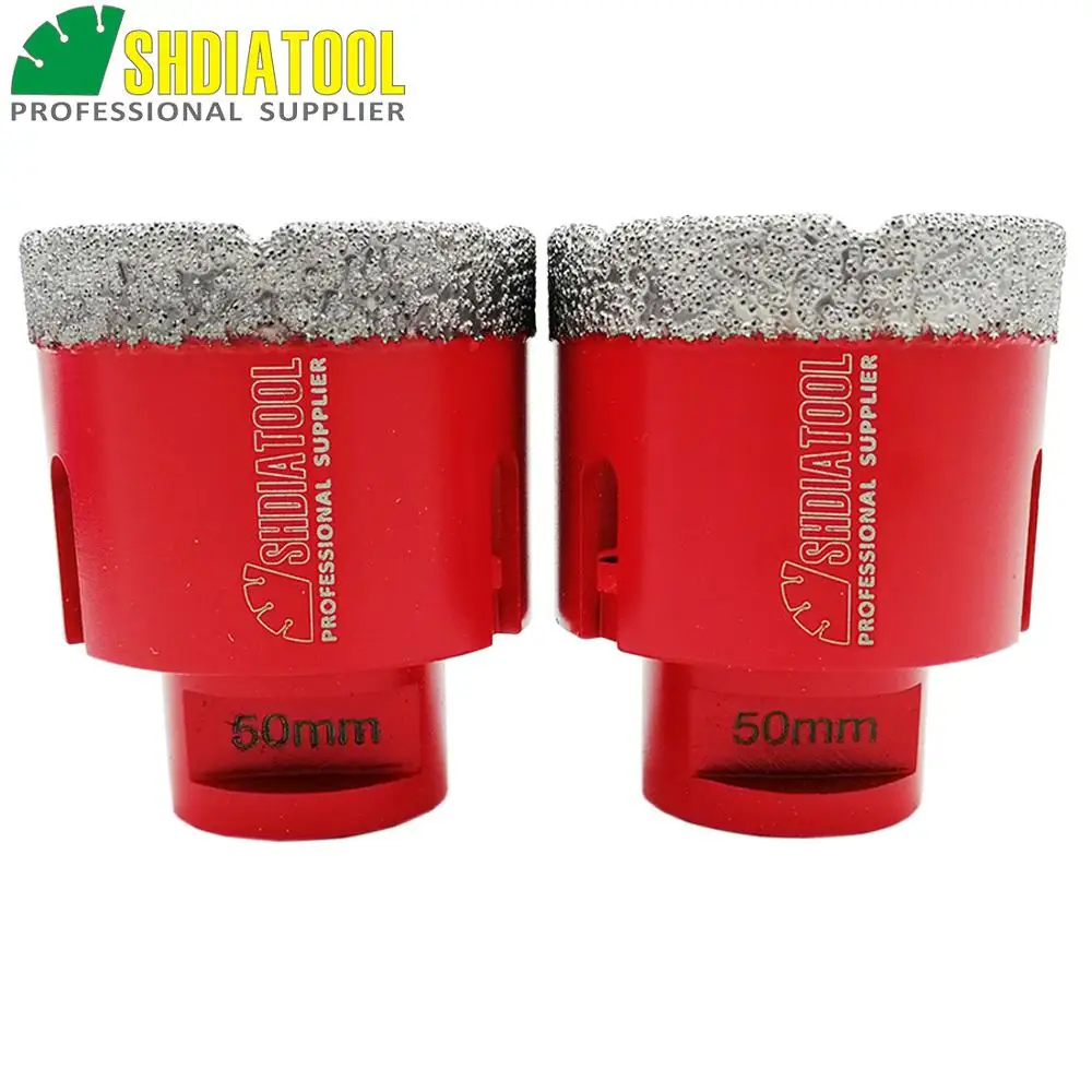 SHDIATOOL 2pcs M14 Dia 50mm Vacuum Brazed Diamond Drilling Core Bits Hole Saw Drilling Bits Diamond Drill Bit Crown Bell Saw