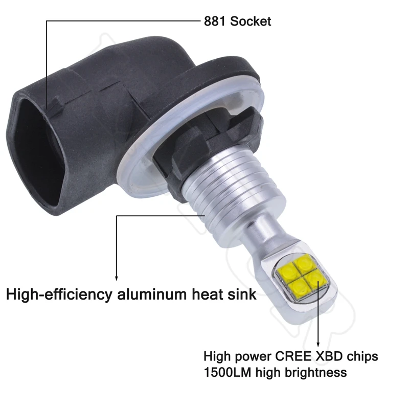 2x H27W2 8 CREE светодиодный SMD Туман светильник светодиодный лампы автомобиля Светодиодный дальнего света фар дальнего света 1500LM 6000K белый H1 H3 H8/H11 9005/HB3 9006/HB4 881 светодиодный