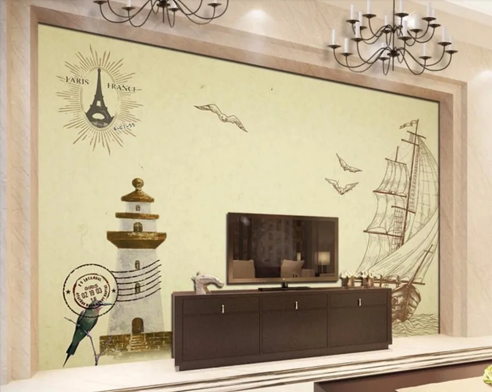 Beibehang пользовательские обои Ручная роспись средиземноморский навигации Маяк ТВ фоне стены украшения дома 3d обои