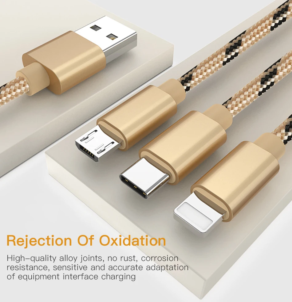 !ACCEZZ 3 in 1 USB Cable 2A Charging Line Micro USB Type C Lighting For iPhone XR XS MAX Charger Phone Cable For Samsung S9 S8  (4)