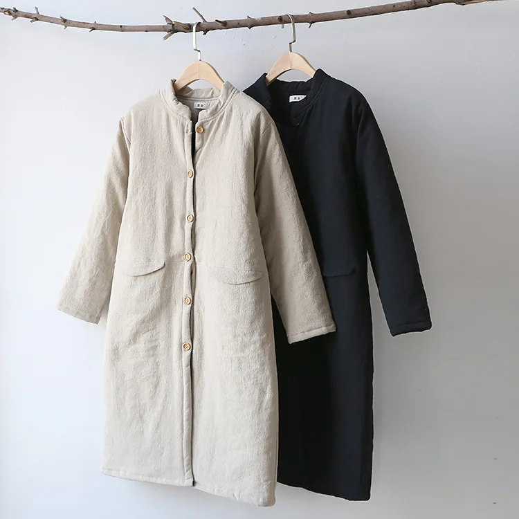 

2018 Winter New Style Women's Outwears Solid Color No-hooded Long Jacket Thick Long Sleeves Casual Loose Coat Female Autumn